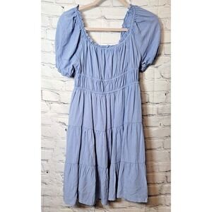 Bailey Blue Dress Juniors L Blue Smocked Puff Sleeve‎ Midi Sundress Cottagecore